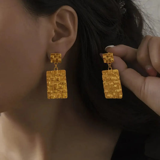 TEXTURED GOLD DROP EARRINGS